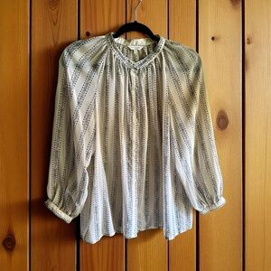 Lucky Brand Romantic Poet's Blouse. Sheer. Cream and Black. Medium